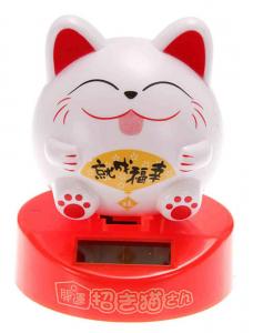 Maneki-neko solar, lucky white cat funny tongue out 7cm