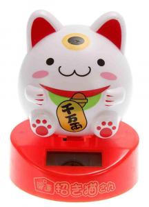 Maneki-neko solar, lucky white cat with bell 7cm