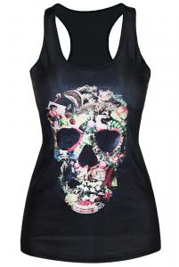 Flowers, animals and fruits skull shaped sleeveless top