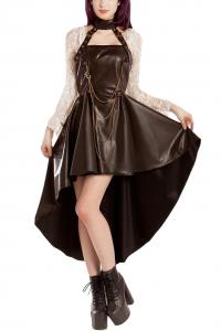 Halter steampunk brown dress with chains, chocker and straps