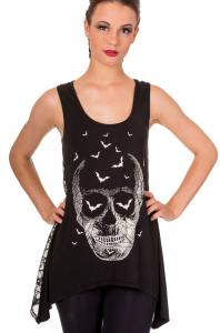 Bats and skull black tank top with transparent back