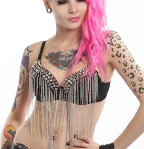 Bra with silver chains and spikes, Poizen Industries