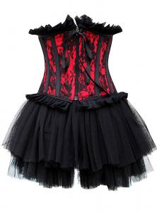 Black floral pattern red underbust corset with short skirt