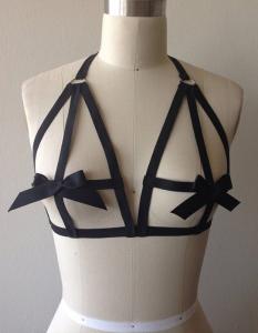 Chest bust black straps harness pinup burleque sexy gothic belt lingerie