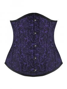 Dark purple black floral pattern spiral steel bone underbust corset