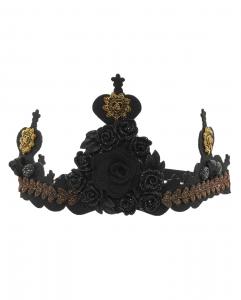 Noble crown with black roses and gold embroidery, royal Gothic