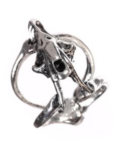 Silvery ring with a saber-toothed smilodon cat skull, witch occult gothic