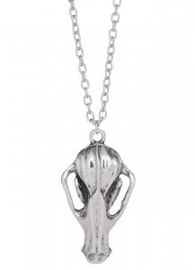Silvery necklace with animal skull pendant, prehistoric occult gothic vintage