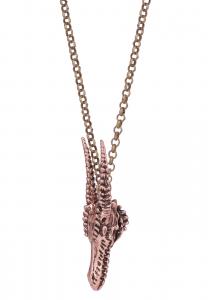 Golden necklace with dragon skull copper 3D pendant, witch occult gothic vintage
