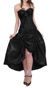 Black satin elegant gothic chic corset dress, frilly, pleated skirt gothique steampunk 275