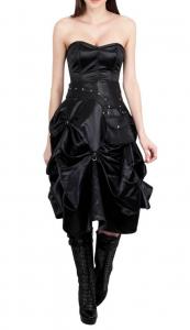 Black satin corset dress with belt and pocket, steel bones, gothique steampunk 288