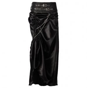 Black satin longue skirt with folds and chains , gothique