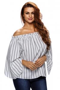 Black Stripes Ruffled Off Shoulder Bell Sleeve white Pirate Top