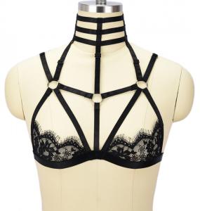 Black lace bra chest cage harness bra elastic straps sexy burlesque bondage lingerie