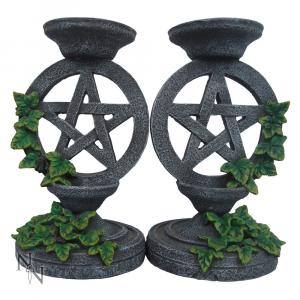 Aged Pentagram Candlesticks set, gothic, wicca, pagan
