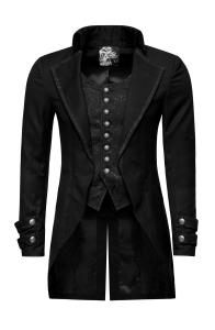 Black jacket with integrated vintage pattern vest and buttons, elegant gothic Punk Rave