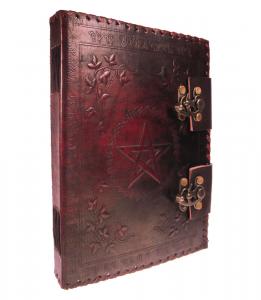 Red leather Journal, with two locks and pentagram note book, medieval, occult, witch