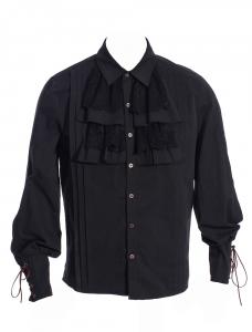 Black man shirt with gear buttons, jabot and lacing, steampunk RQBL
