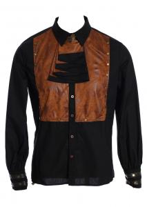 Black and brown man shirt with gear jabot, steampunk RQBL