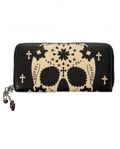 Calavera skull wallet with crosses, flowers, dia de la muerte, banned