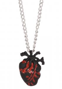 Black and red heart pendant necklace with silver color chain, occult nugoth