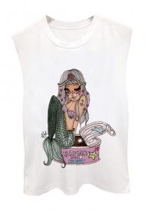 Mermaid and canned white tank Top