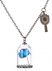 Blue rose under bell necklace with small bronze mirror