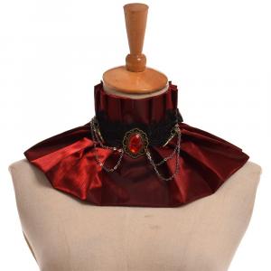 Red satin collar with black embroidery, crows\' heads and red stone, aristocrat