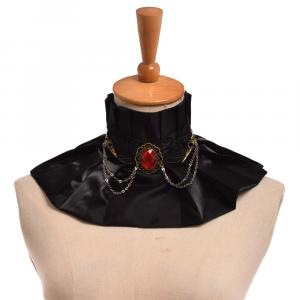 Black satin collar with embroidery, crows\' heads and red stone, aristocrat