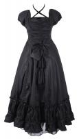 Black long dress with lacing, black bow and petticoat, Gothic lolita
