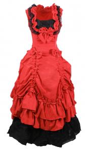 Long red and black dress with knots, lace and frilly, western aristocrat