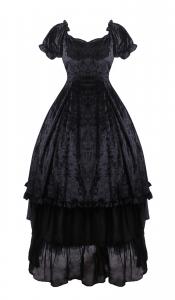 Longue robe en velours noir et sous jupe longue en coton, gothique lolita