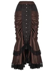 Brown satin long skirt with lace and stripes, Victorian steampunk