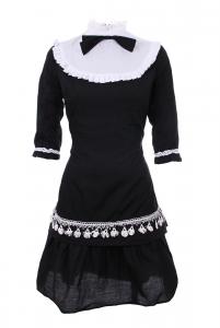 Black dress white collar with bow, white embroidery, maid gothic lolita