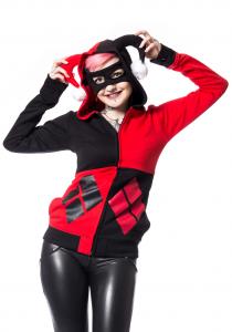 Red and Black Hooded Jacket Sweatshirt with Integrated Mask, Harley Queen, Batman