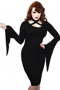 Black dress with long sleeves vampira pencil skirt, GRAVEDUST DRESS, KILLSTAR, Gothic nugo