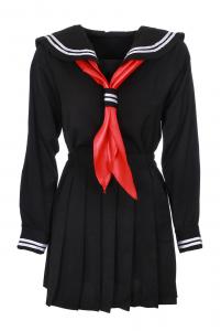 Black Japanese schoolgirl outfit with red tie, cosplay
