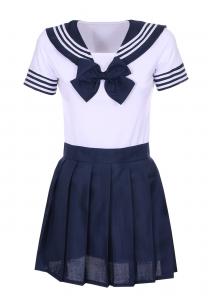 White and blue Japanese schoolgirl outfit with bow tie cosplay