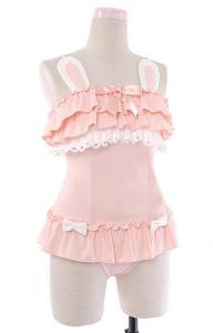 Cute pink rabbit swimsuit body with bows, cosplay manga