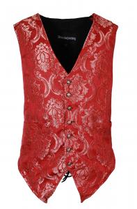 Red men\'s jacket with gold vintage patterns, black back with lace-up, elegant aristocrat