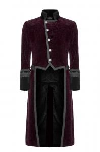 Men\'s red velvet jacket, embroidered collar and cuffs, miliary aristocratic gothic