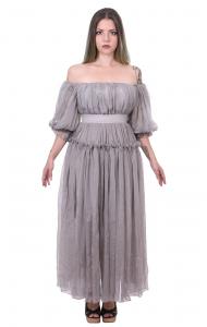 Gray long chiffon dress, bare shoulders, elegant fairy