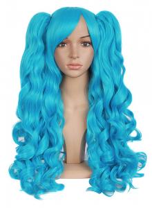 Long curly blue wig, 71 cm with ponytails, cosplay Miku Vocaloide