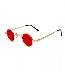 Small Round gold glasses with red lenses, steampunk retro vintage elegant vampire gothic