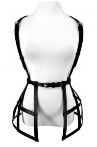 Black faux leather cage effect harness with straps, sexy gothic fetish