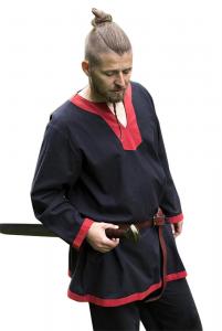 Chemise tunique noire et rouge en coton pais mdivale viking GN