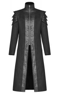 Black faux leather mens coat, armor shoulder pads, Gothic batcave, PunkRave