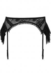 Black lace Rosetta garter belt with frills, KILLSTAR sexy gothic lingerie