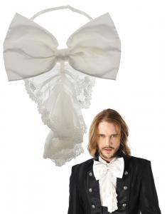 Large white lace jabot with bow, gothic elegant pin