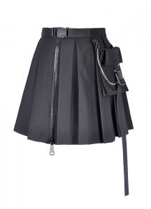 Black pleated miniskirt with pocket and zipper, Gothic rock, Darkinlove